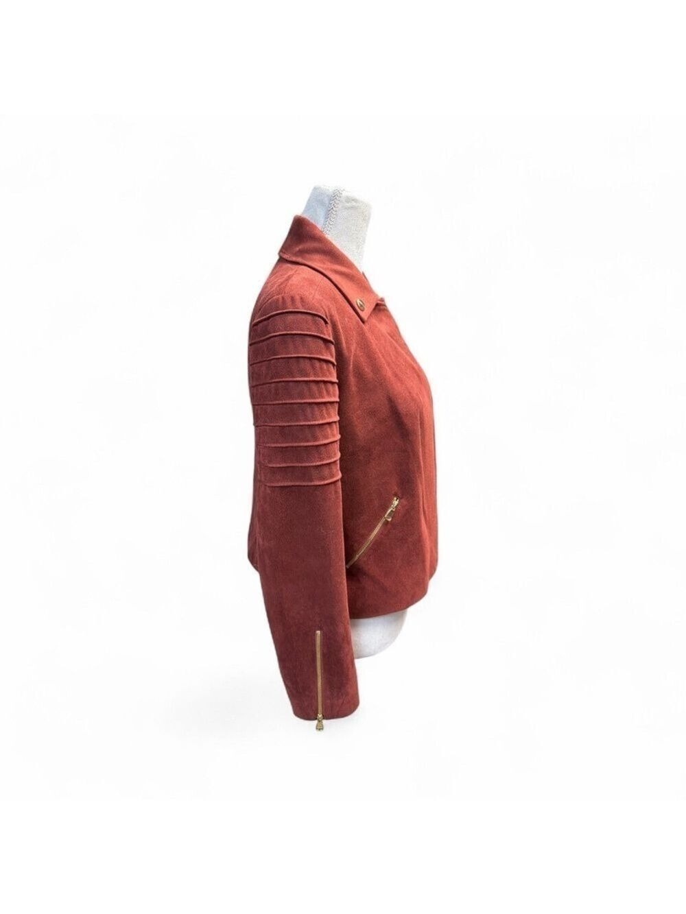Rafaella Women's Petite Orange Faux Suede Lined Moto Jacket Size S Petite - Picture 12 of 13